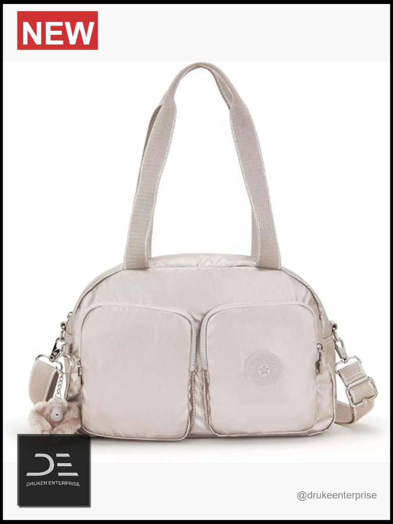 Nylon Shoulder Bag With Zippered Compartments And Monkey Charm